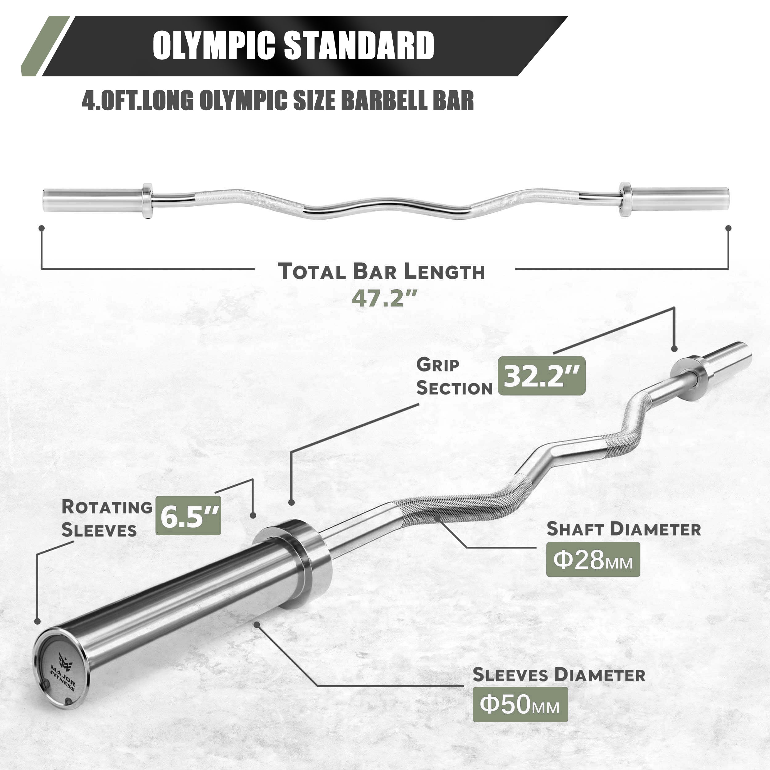 Major Fitness 4ft Olympic EZ Curl Barbell