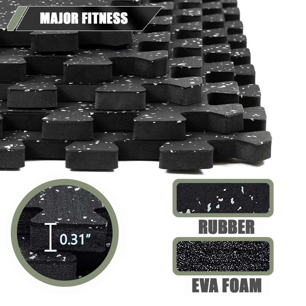 Major Fitness 16Pcs Rubber Flooring Gym Mats 0.31" Thickness