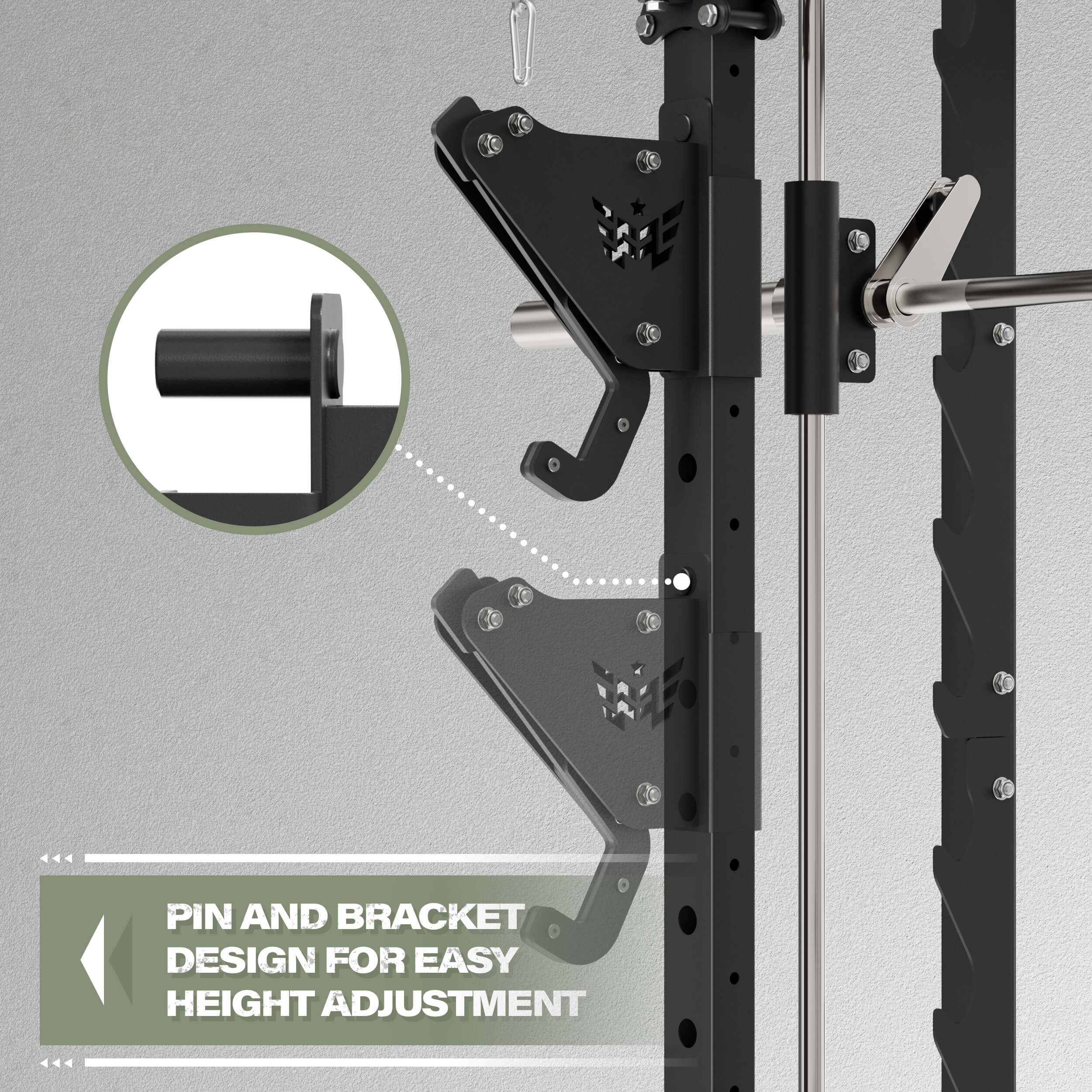 pin and bracket design for easy height adjusting