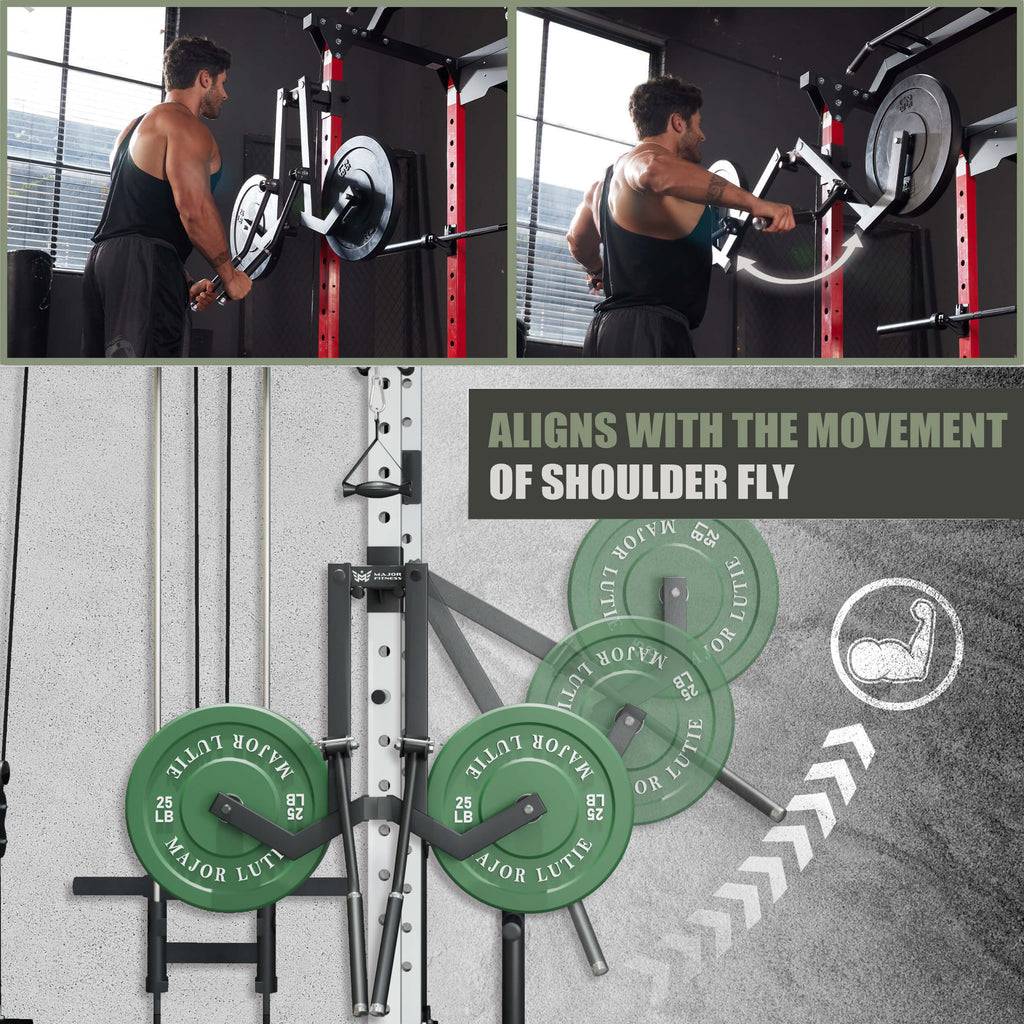 The Major Fitness shoulder lateral raise provides the perfect trajectory for shoulder fly to keep you feeling smooth and comfortable.